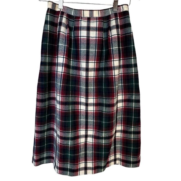 VTG JG Hook Womens Size 4 Midi Skirt Wool Tartan Plaid Brass Buttons Waist 24" - Picture 3 of 12